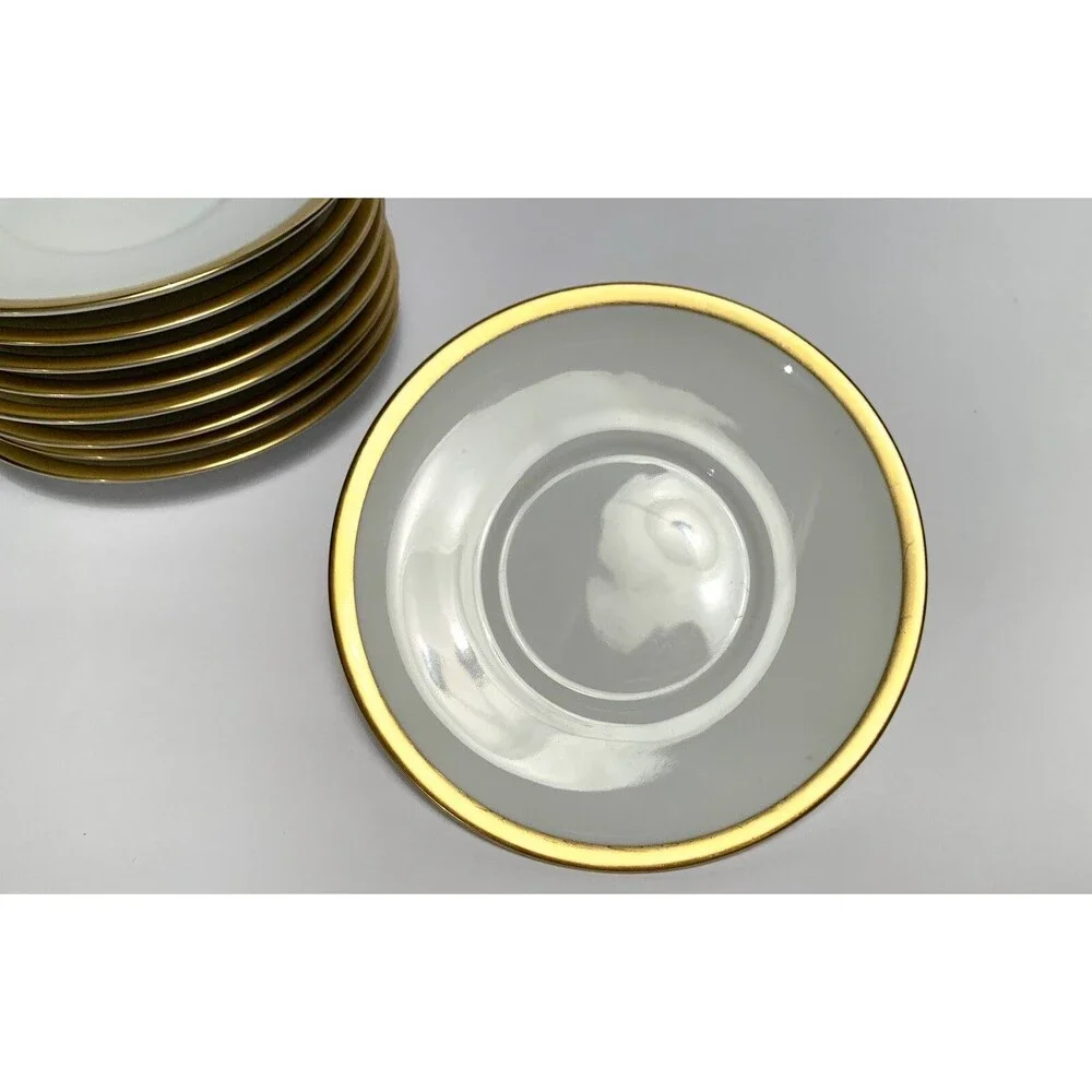 VTG Arzberg Germany Grand Prix D’or Tea Cup Saucers Vintage Setof 9 Gold Rim EUC